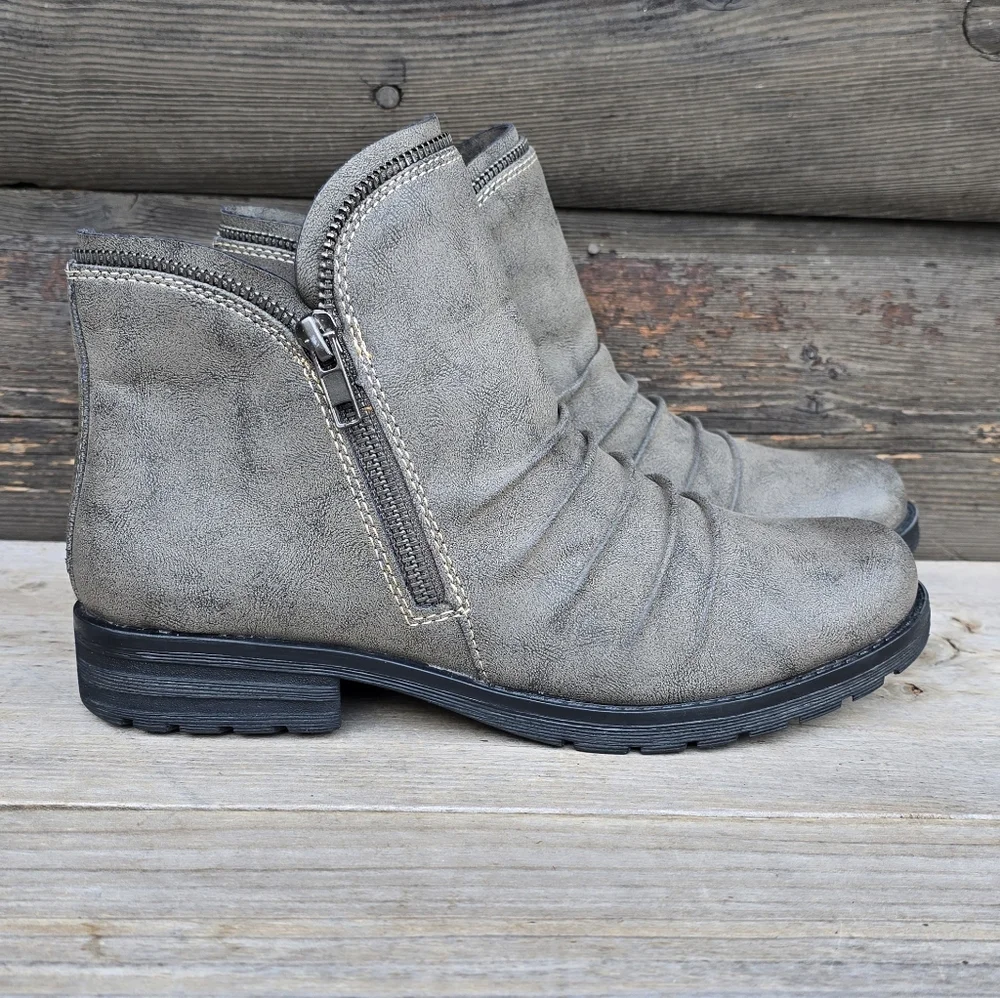Natural Soul Brisha Y2K Boho Minimalist Ruched Block Heel Comfort Ankle Boots 8M